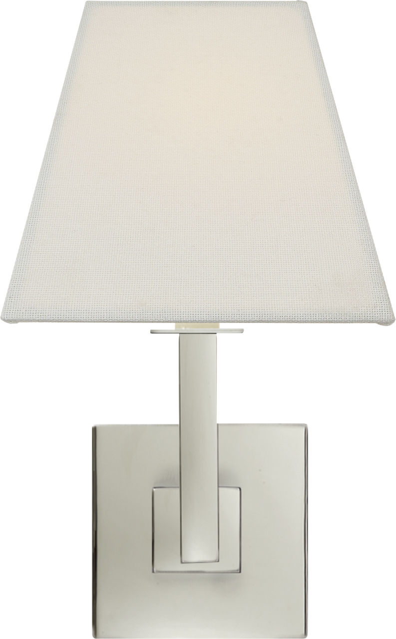 Architectural Wall Sconce in Polished Nickel with Square Linen Shade