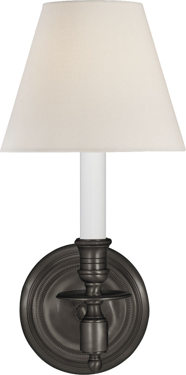 French Single Sconce in Bronze with Linen Shade