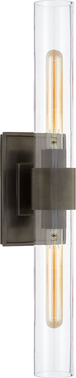 Presidio Petite Double Sconce in Bronze with Clear Glass
