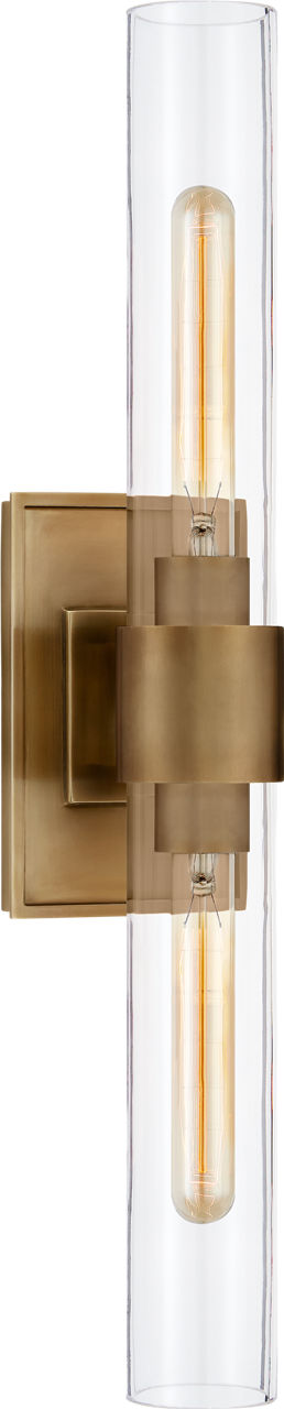 Presidio Petite Double Sconce in Hand-Rubbed Antique Brass with Clear Glass