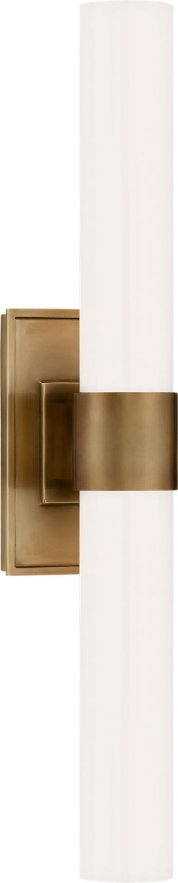 Presidio Petite Double Sconce in Hand-Rubbed Antique Brass with White Glass