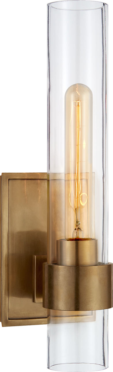 Presidio Petite Sconce in Hand-Rubbed Antique Brass with Clear Glass