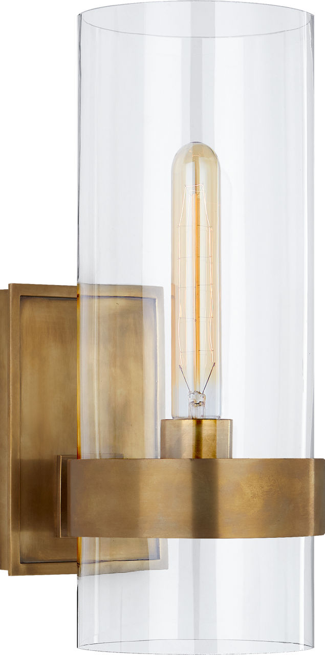 Presidio Small Sconce in Hand-Rubbed Antique Brass with Clear Glass