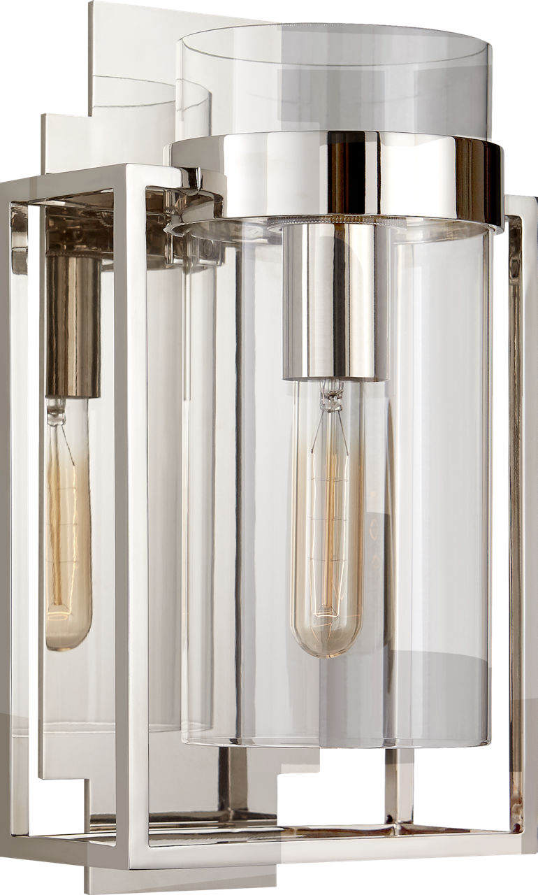 Presidio Caged Small Sconce in Polished Nickel with Clear Glass