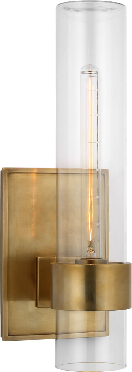 Presidio 18" Outdoor Sconce in Hand-Rubbed Antique Brass with Clear Glass