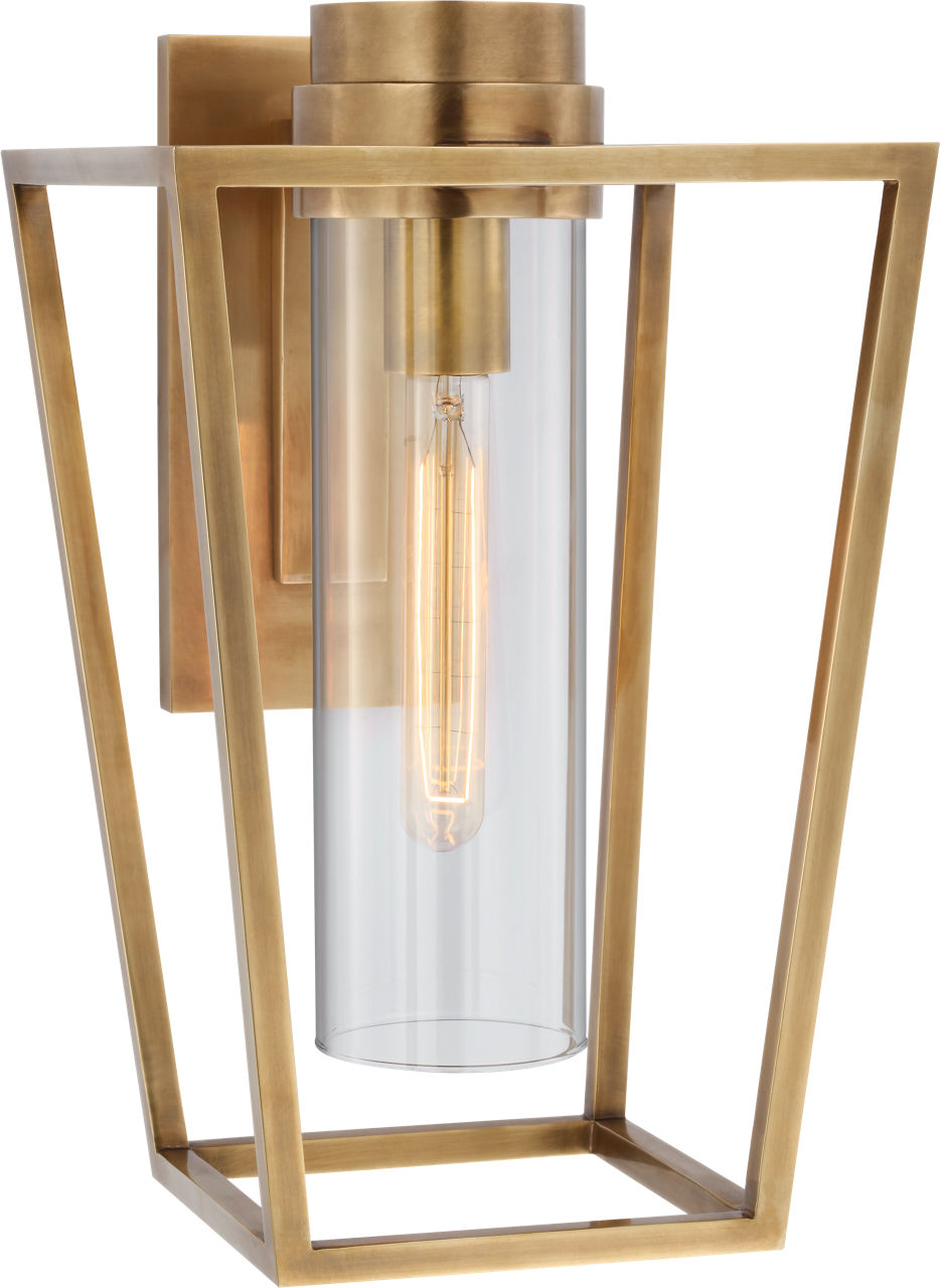 Presidio Small Bracketed Sconce in Hand-Rubbed Antique Brass with Clear Glass