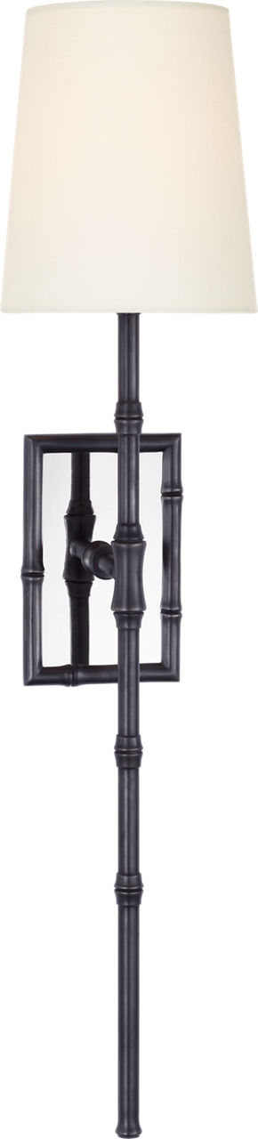 Grenol Single Bamboo Tail Sconce in Bronze with Linen Shade