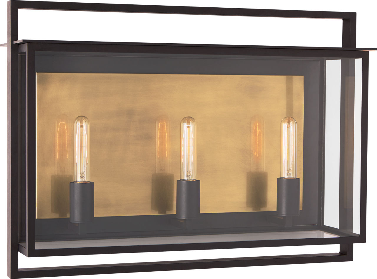 Halle Medium Wide Wall Lantern in Aged Iron with Clear Glass