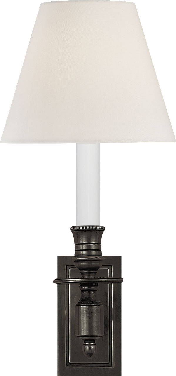 French Single Library Sconce in Bronze with Linen Shade