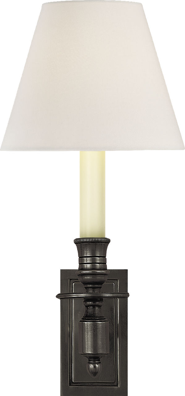 French Single Library Sconce in Bronze with Linen Shade 2