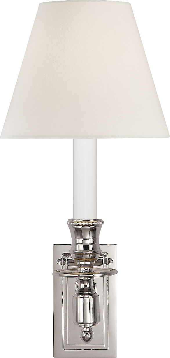 French Single Library Sconce in Polished Nickel with Linen Shade 2