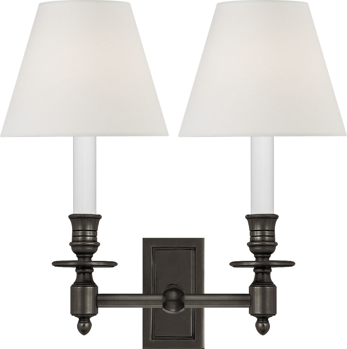 French Double Library Sconce in Bronze with Linen Shades