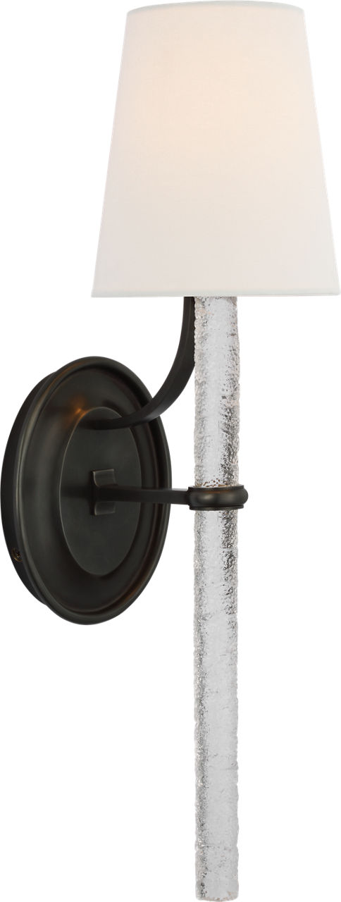 Abigail Large Sconce in Bronze and Clear Wavy Glass with Linen Shade