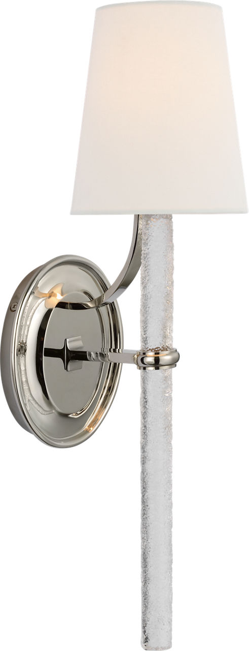 Abigail Large Sconce in Polished Nickel and Clear Wavy Glass with Linen Shade