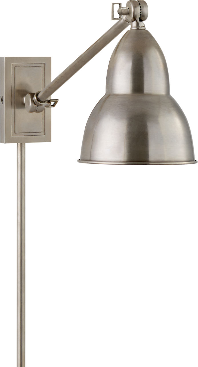 French Library Single Arm Wall Lamp in Antique Nickel