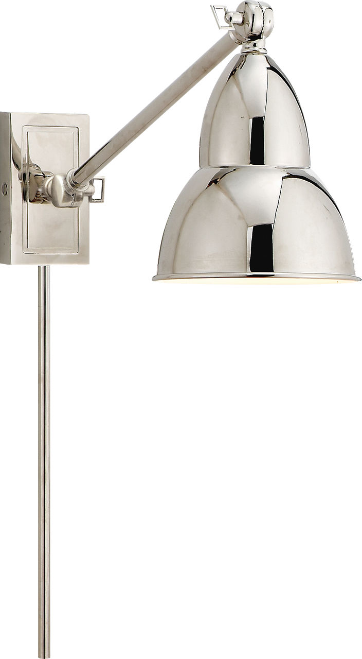 French Library Single Arm Wall Lamp in Polished Nickel