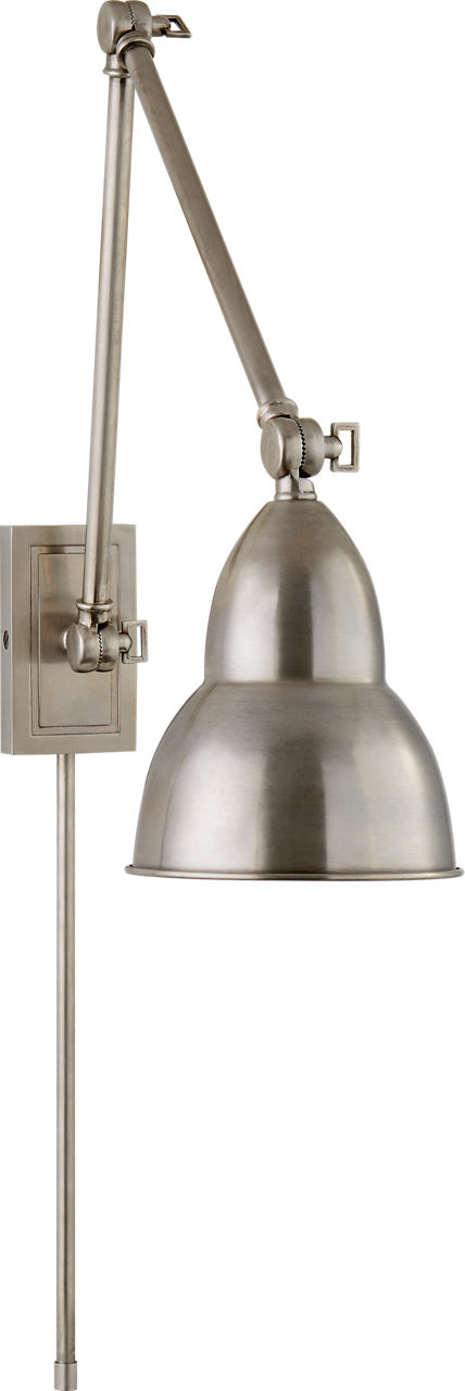French Library Double Arm Wall Lamp in Antique Nickel