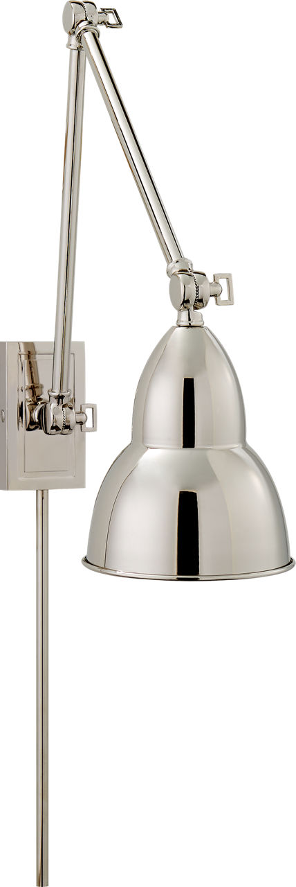French Library Double Arm Wall Lamp in Polished Nickel