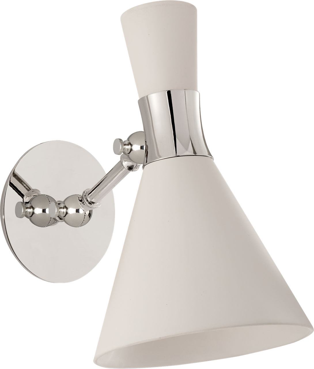 Liam Small Articulating Sconce in Polished Nickel with Matte White Shade