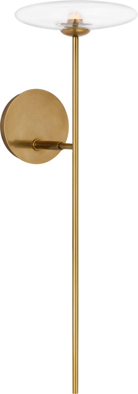 Calvino Large Tail Sconce in Hand-Rubbed Antique Brass with Clear Glass