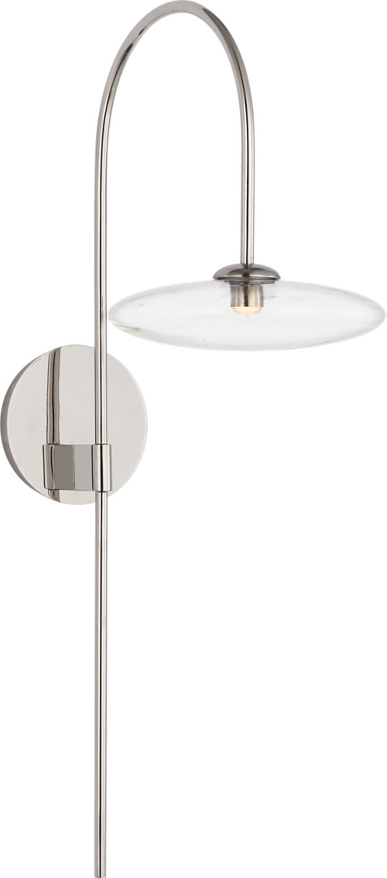 Calvino Arched Single Sconce in Polished Nickel with Clear Glass
