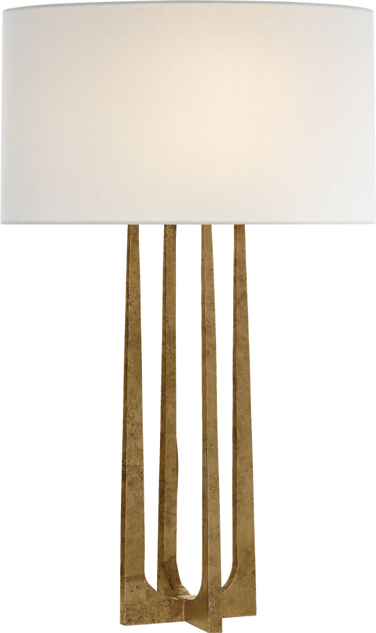 Scala Hand-Forged Table Lamp in Gilded Iron with Linen Shade