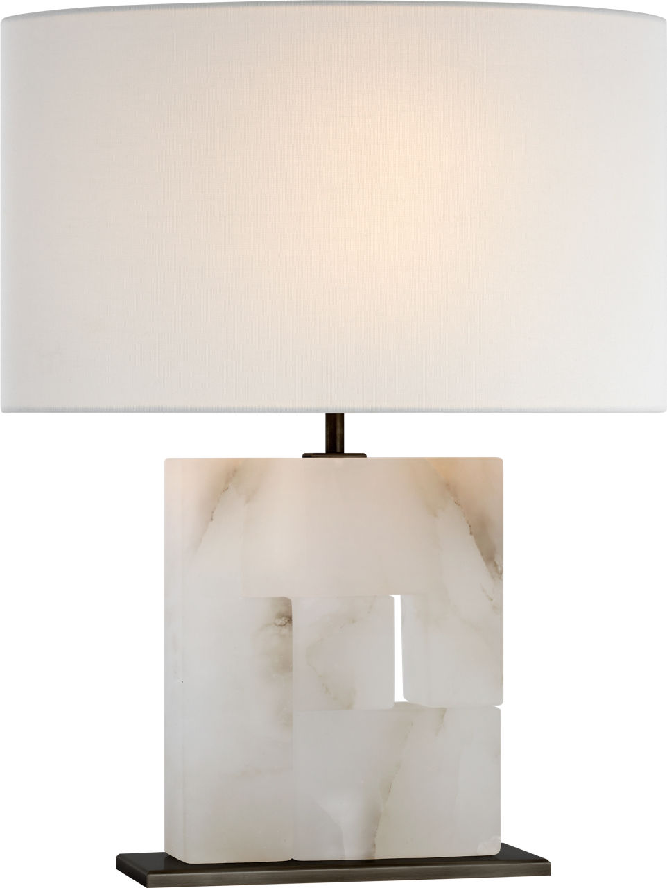 Ashlar Medium Table Lamp in Alabaster and Bronze with Linen Shade