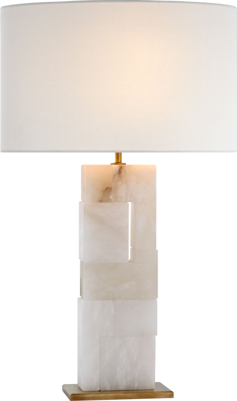 Ashlar Large Table Lamp in Alabaster and Hand-Rubbed Antique Brass with Linen Shade