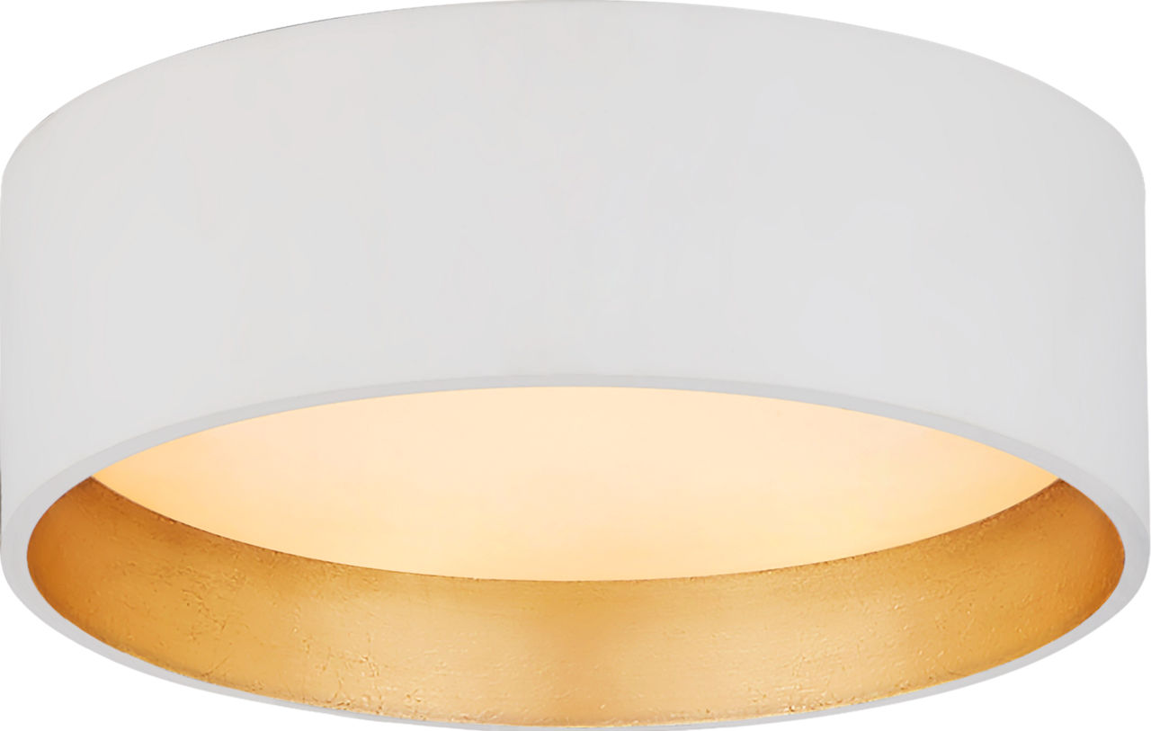 Shaw 5" Solitaire Flush Mount in Matte White and Gild with White Glass