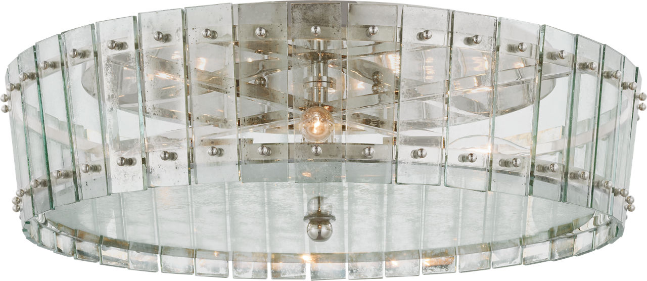 Cadence Large Single-Tier Flush Mount in Polished Nickel with Antique Mirror