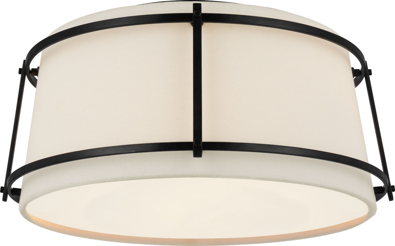 Callaway Small Flush Mount in Bronze with Linen Shade and Frosted Acrylic Diffuser