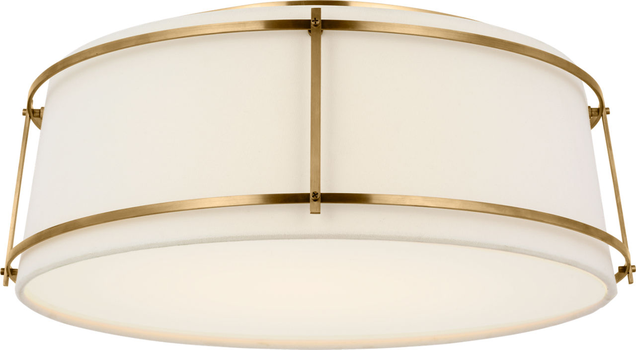 Callaway 18" Flush Mount in Hand-Rubbed Antique Brass with Linen Shade and Frosted Acrylic