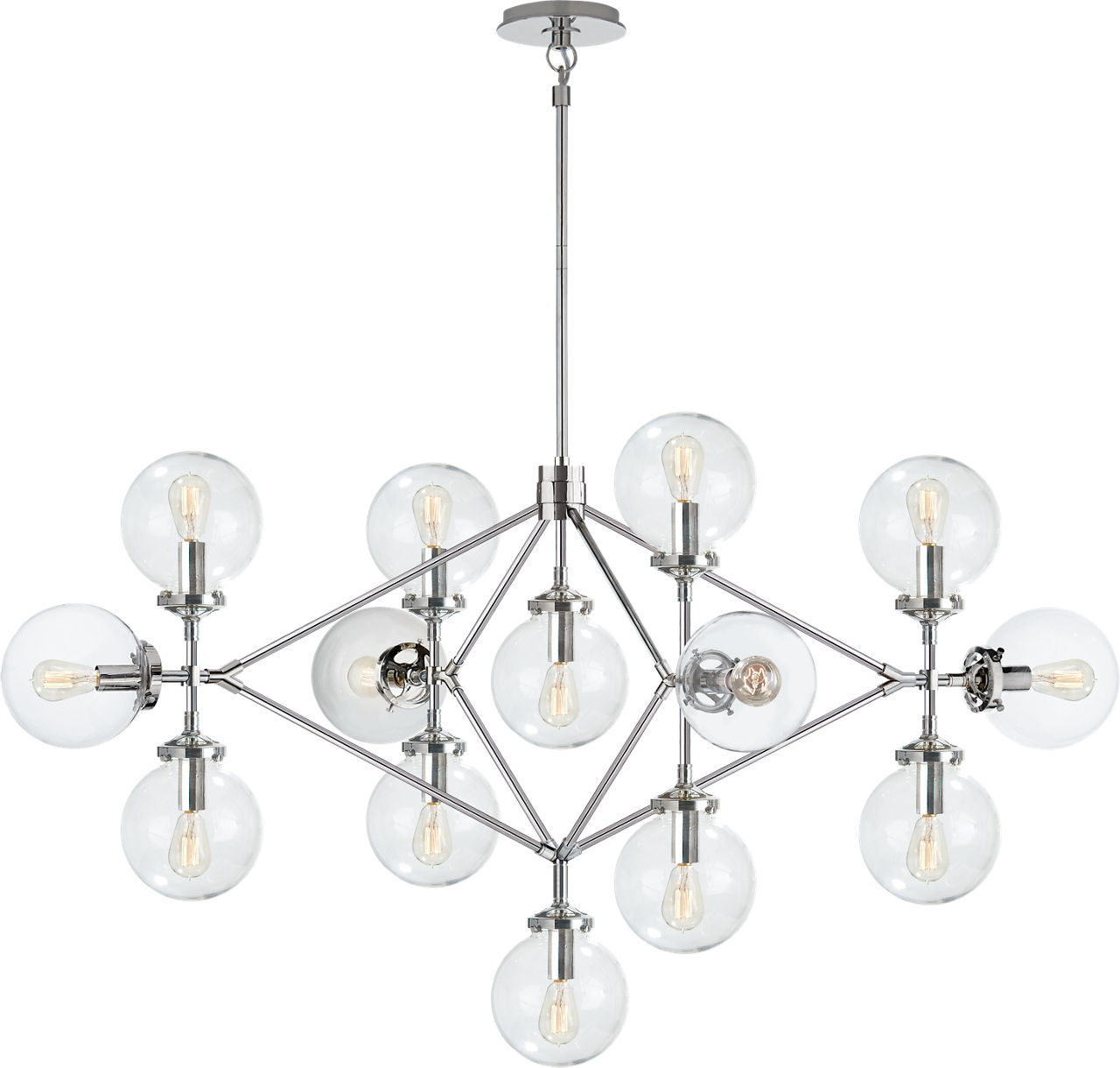 Bistro Four Arm Chandelier in Polished Nickel with Clear Glass