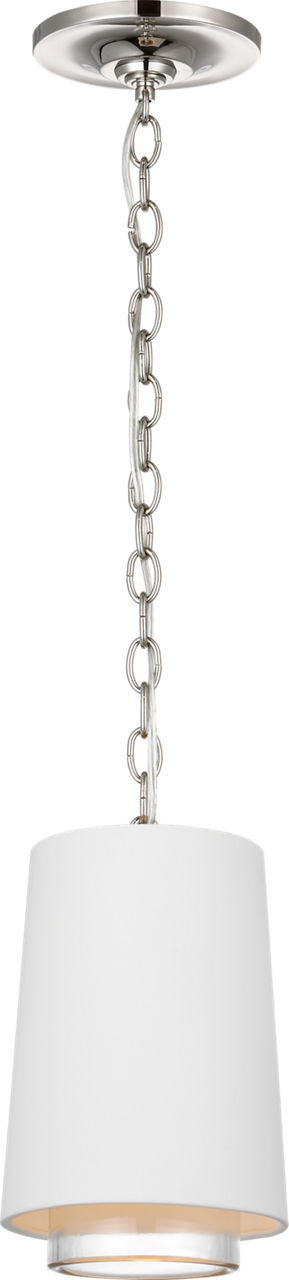 Sydney Narrow Pendant in Polished Nickel with Matte White Shade and Clear Glass