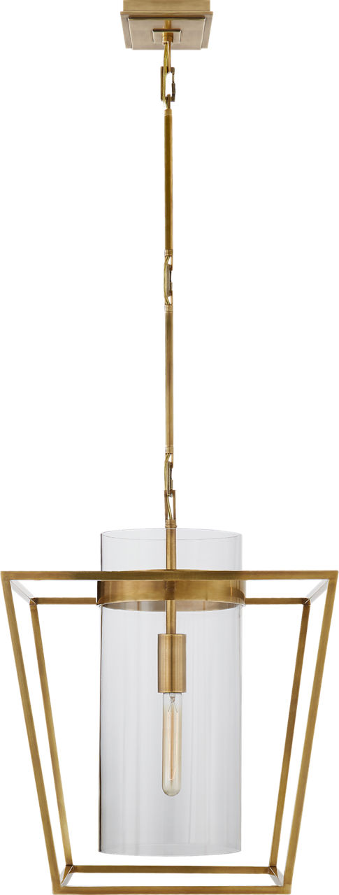 Presidio Small Lantern in Hand-Rubbed Antique Brass with Clear Glass