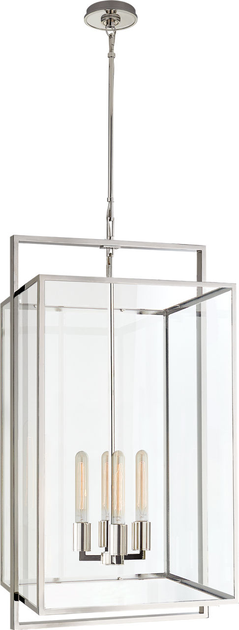 Halle Medium Lantern in Polished Nickel with Clear Glass