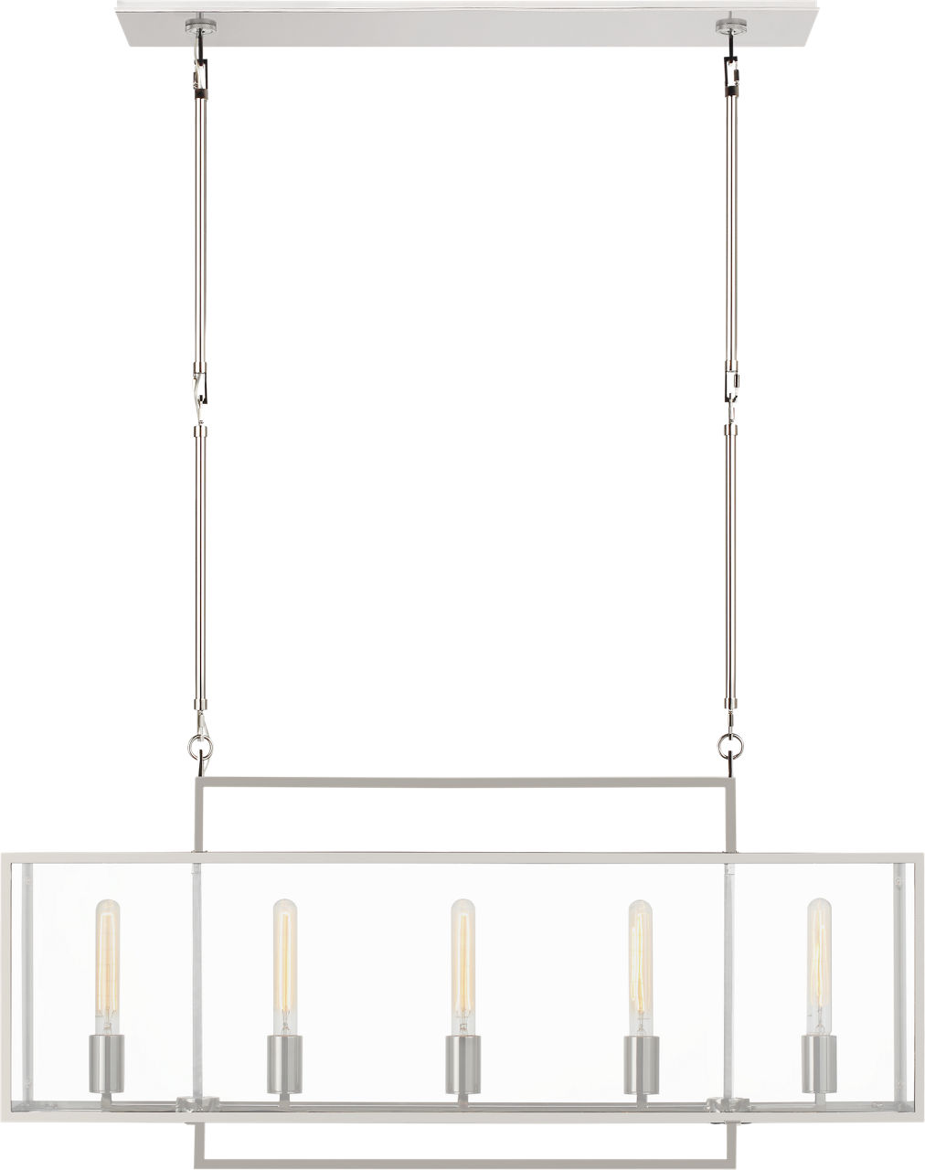 Halle Medium Linear Lantern in Polished Nickel with Clear Glass