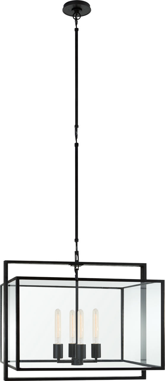 Halle Medium Wide Lantern in Aged Iron with Clear Glass