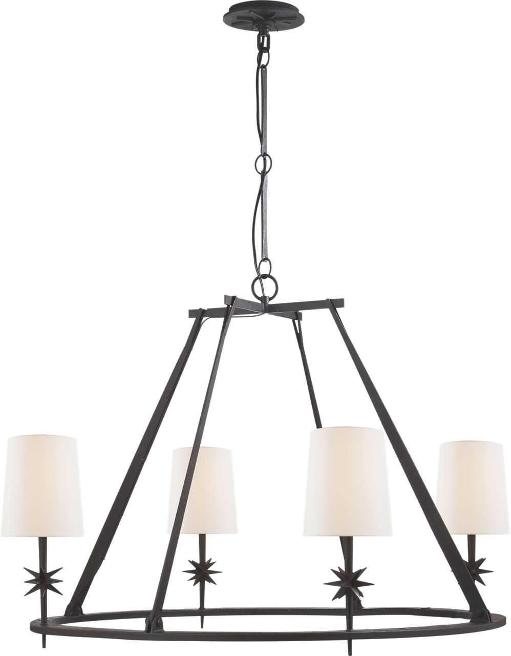 Etoile Round Chandelier in Black Rust with Linen Shades