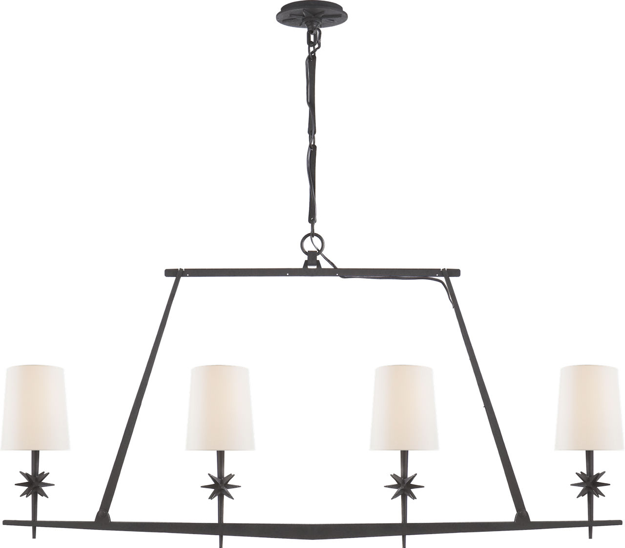 Etoile Linear Chandelier in Black Rust with Linen Shades