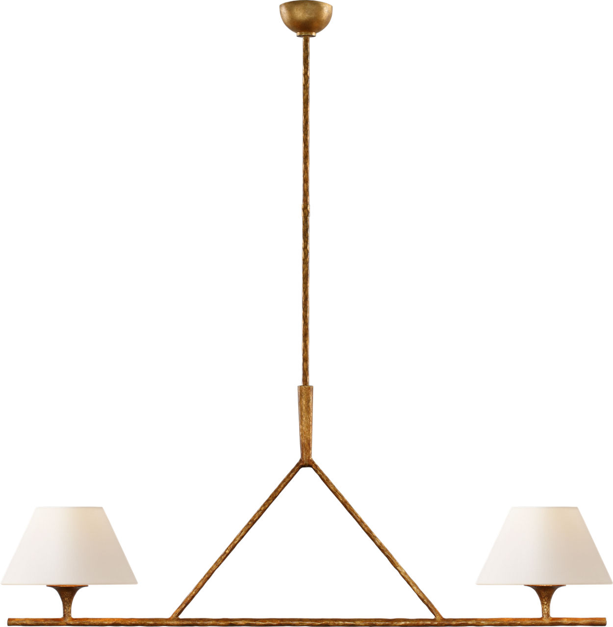 Cesta Large Linear Chandelier in Gilded Iron with Linen Shades