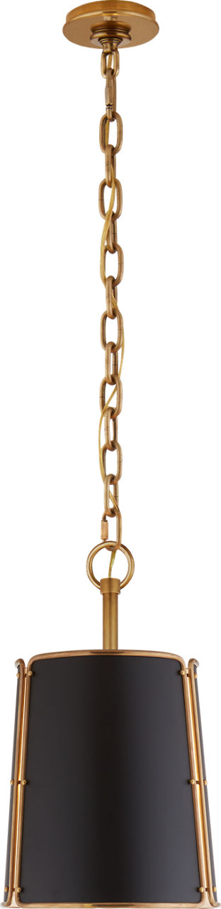 Hastings Small Pendant in Hand-Rubbed Antique Brass with Black Shade