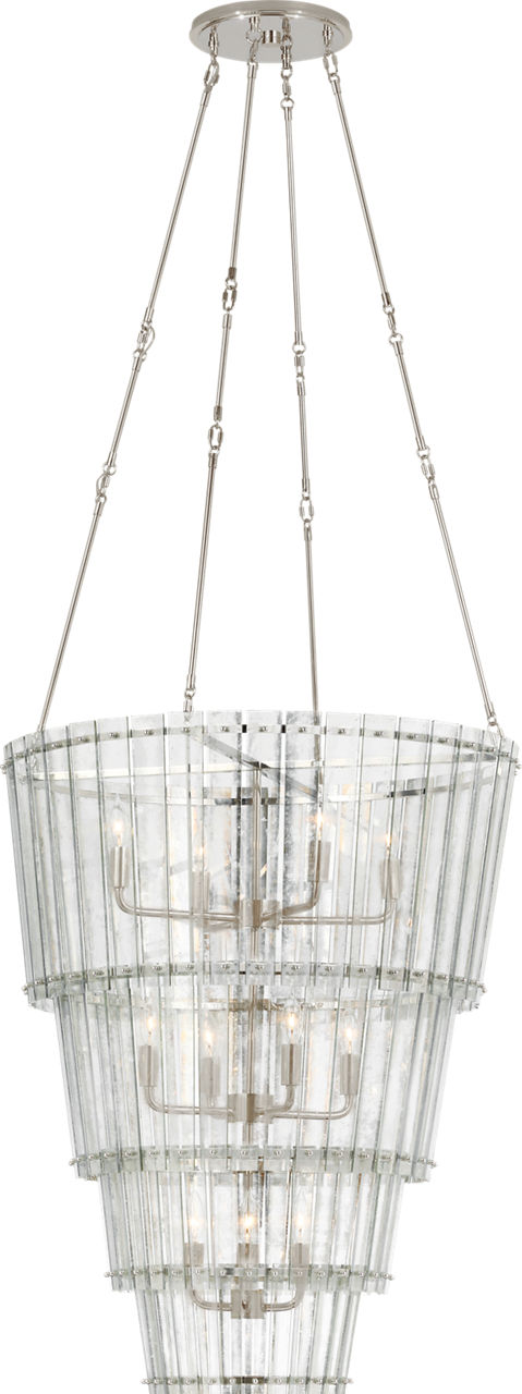 Cadence Large Waterfall Chandelier in Polished Nickel with Antique Mirror