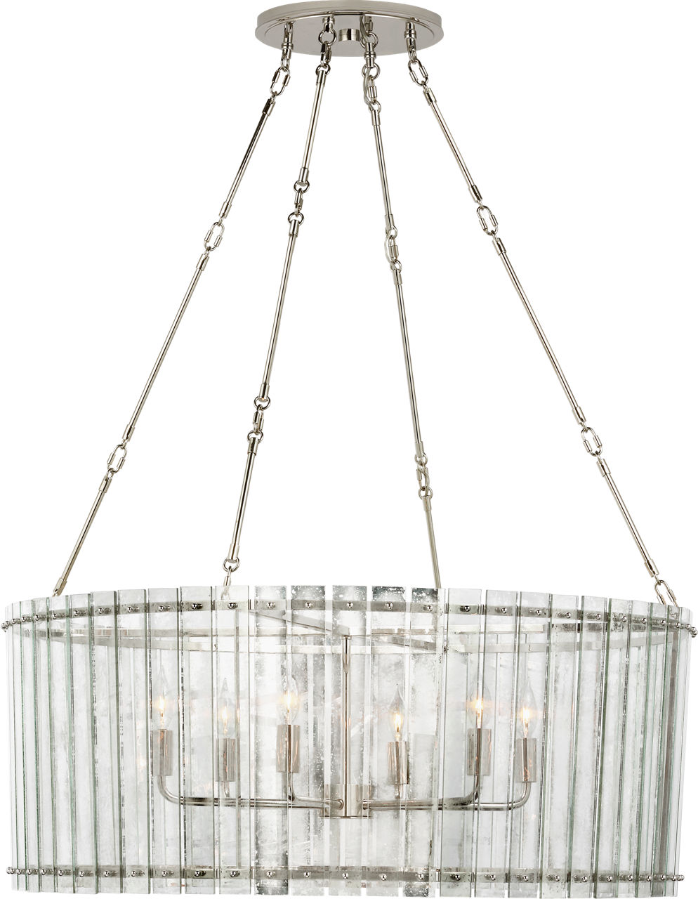 Cadence Large Chandelier in Polished Nickel with Antique Mirror