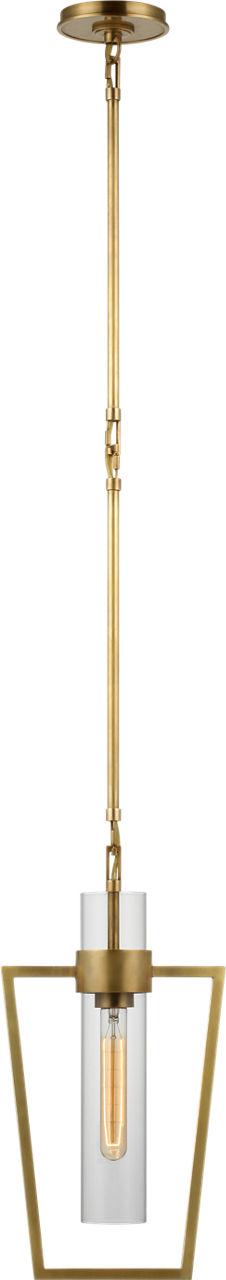 Presidio Petite Caged Pendant in Hand-Rubbed Antique Brass with Clear Glass