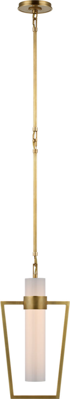 Presidio Petite Caged Pendant in Hand-Rubbed Antique Brass with White Glass