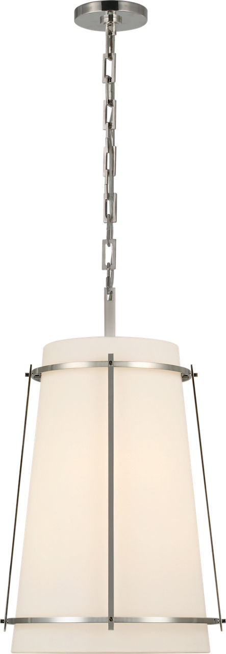Callaway Medium Hanging Shade in Polished Nickel with Linen Shade and Frosted Acrylic Diffuser