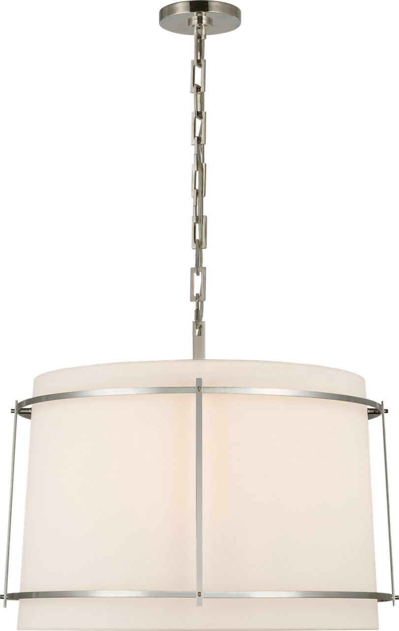 Callaway Large Hanging Shade in Polished Nickel with Linen Shade and Frosted Acrylic Diffuser