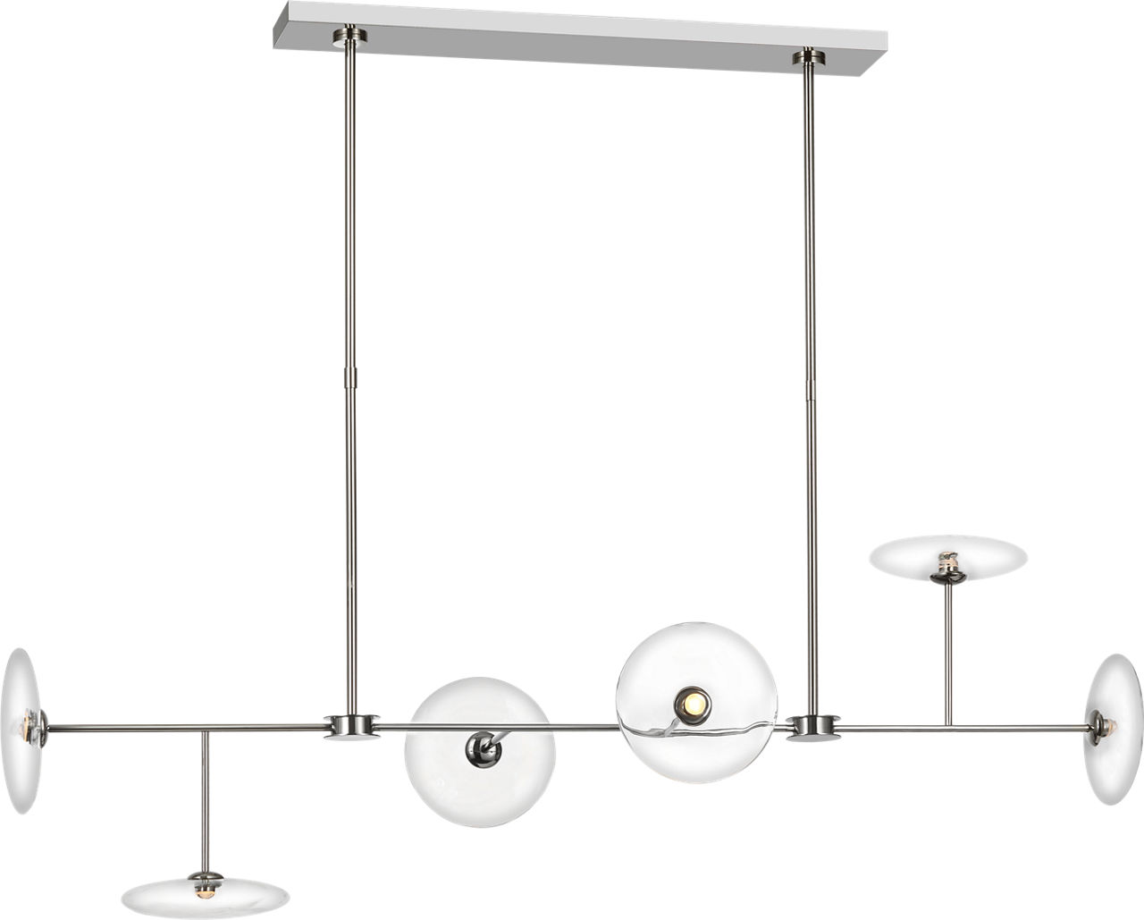 Calvino Large Linear Chandelier in Polished Nickel with Clear Glass