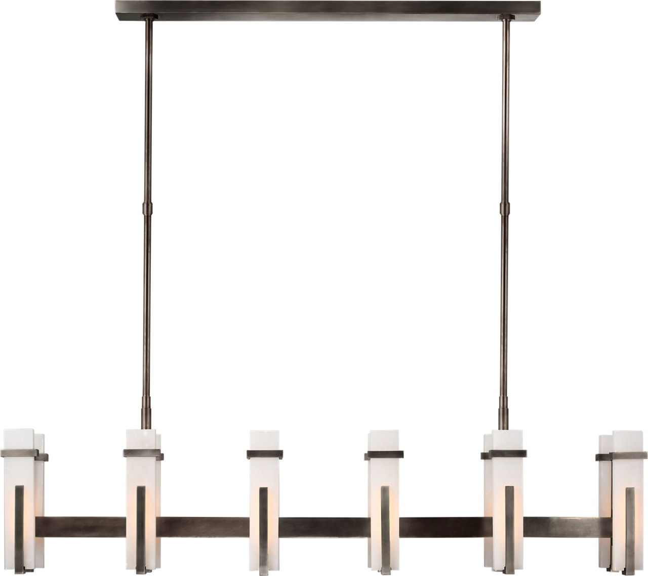 Malik Large Linear Chandelier in Bronze with Alabaster